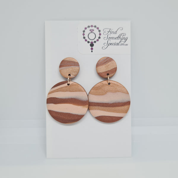 Polymer Clay Earrings Small/Big Circles  - Earthy Swirl