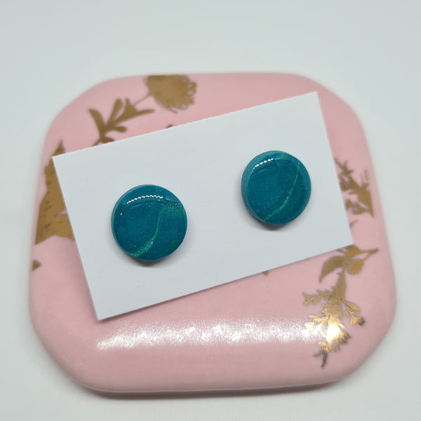 Polymer Clay Studs - Teal Swirl with Resin