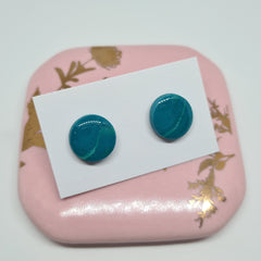 Polymer Clay Studs - Teal Swirl with Resin