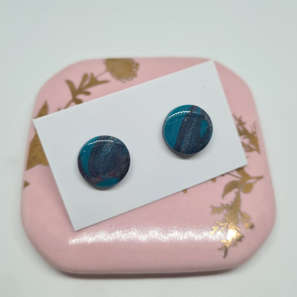 Polymer Clay Studs - Teal/Galaxy Swirl with Resin