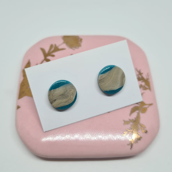 Polymer Clay Studs - Cream/Teal with Resin