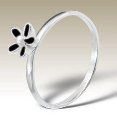 Black Flower Sterling Silver Stacking Ring - Find Something Special