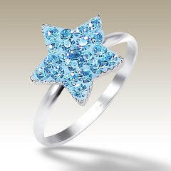 Blue Crystal Star Sterling Silver Stacking Ring - Find Something Special