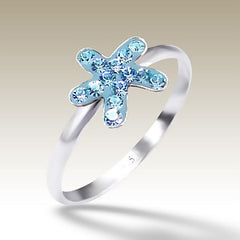 Blue Crystal Star Fish Sterling Silver Stacking Ring - Find Something Special