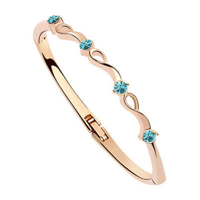Sea Blue Austrian Crystal Rose Gold Bangle