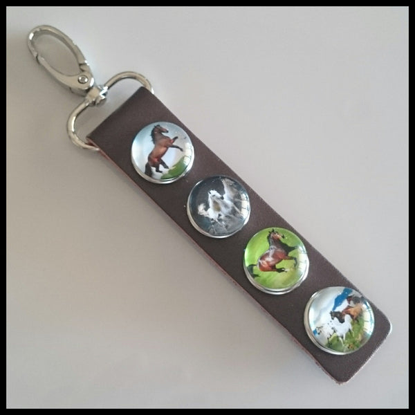 Leather 4 Snap Key Ring - Brown Set 3