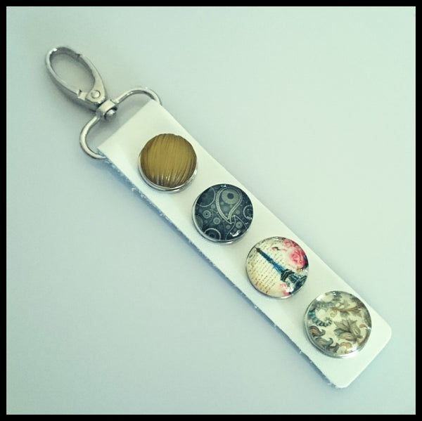 Leather 4 Snap Key Ring - White
