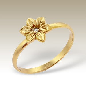 Crystal Centre Flower Gold Plated Sterling Silver Stacking Ring