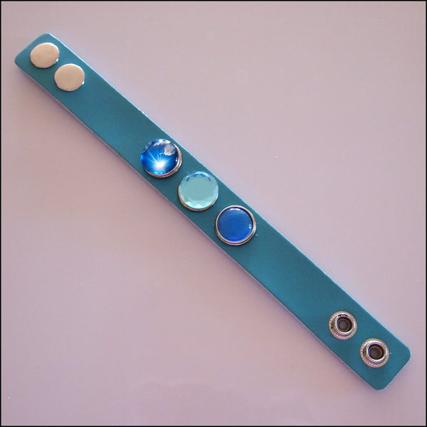 Wide Leather 3 Snap Bracelet Teal - Set 1