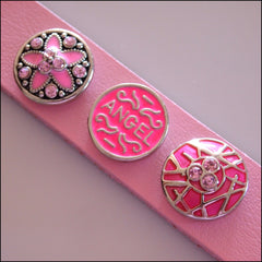 Wide Leather 3 Snap Bracelet Pink - Set 2 - Find Something Special - 2