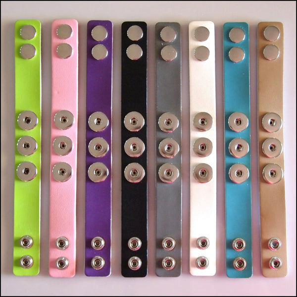 Wide Leather 3 Snap Bracelet