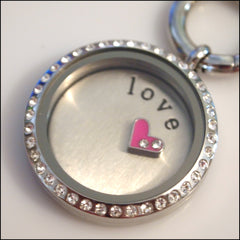 Pink Heart with Crystals Floating Charm - Find Something Special