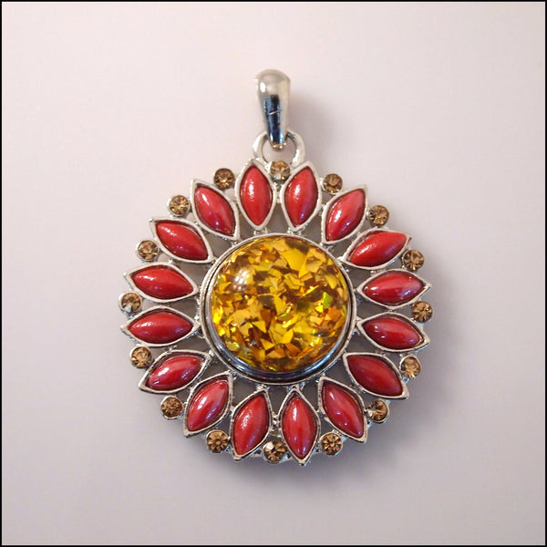 Flower Snap Pendant with Snap Button - Red