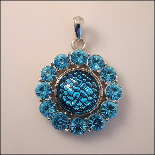 Bright Blue Crystal Snap Pendant with Snap Button