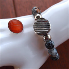 Elastic Grey Beaded Snap Bracelet with 2 Snaps - Find Something Special