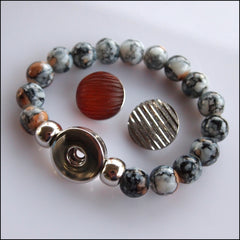 Elastic Grey Beaded Snap Bracelet with 2 Snaps - Find Something Special