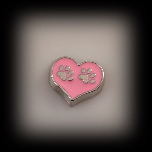 Paw Prints on Heart Floating Charm
