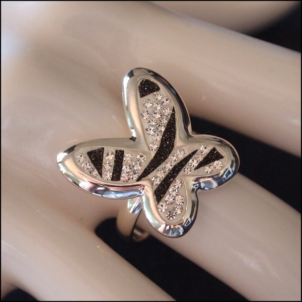 Zebra Stripe Sterling Silver Butterfly Ring