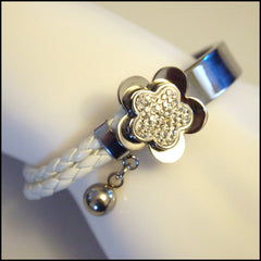 Leather Half Cuff Flower Bracelet Silver on White - Find Something Special
