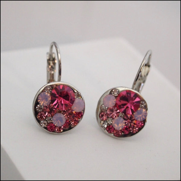 Pink Crystal Drop Earrings - Platinum Plated
