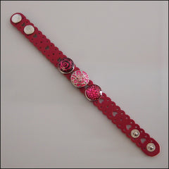 Heart Pattern Leather 3 Snap Bracelet Dark Pink - Set 2 - Find Something Special