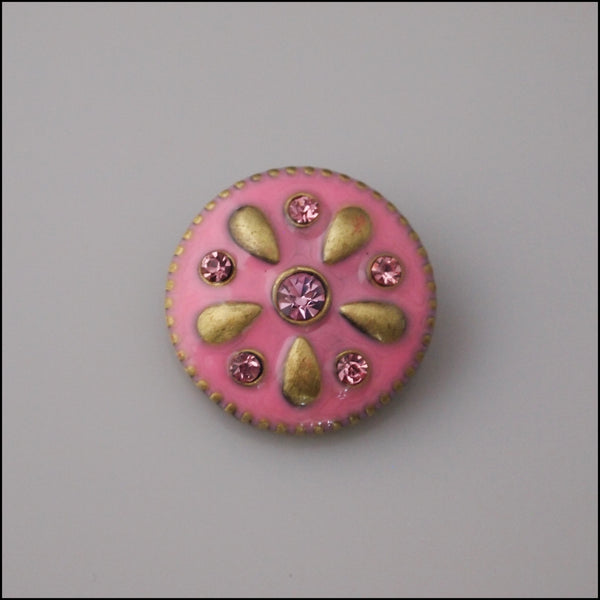 Pink Crystal and Enamel Snap Button