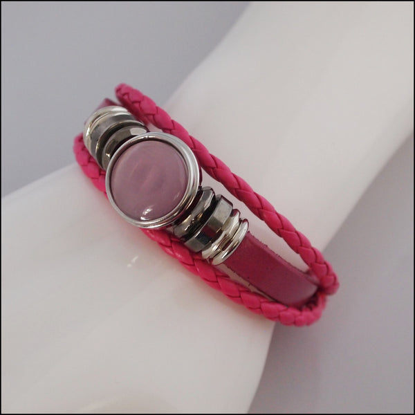 Braided Snap Button Bracelet - Pink