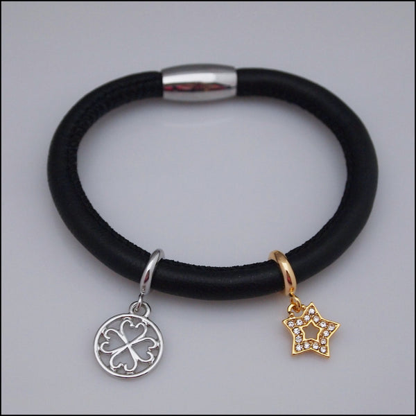 Single Leather Charm Bracelet - Black