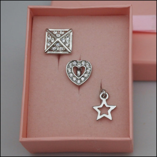 Leather Bracelet Charms Set 3 - Silver Plated