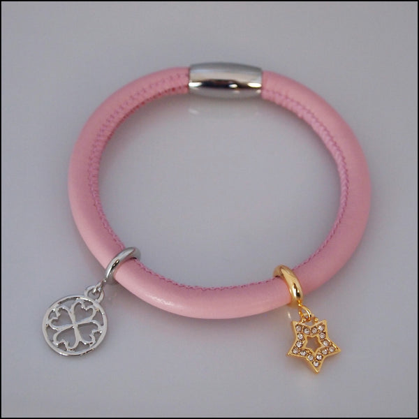 Single Leather Charm Bracelet - Pink