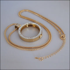 Double Crystal Coin Holder Pendant - Gold - Find Something Special