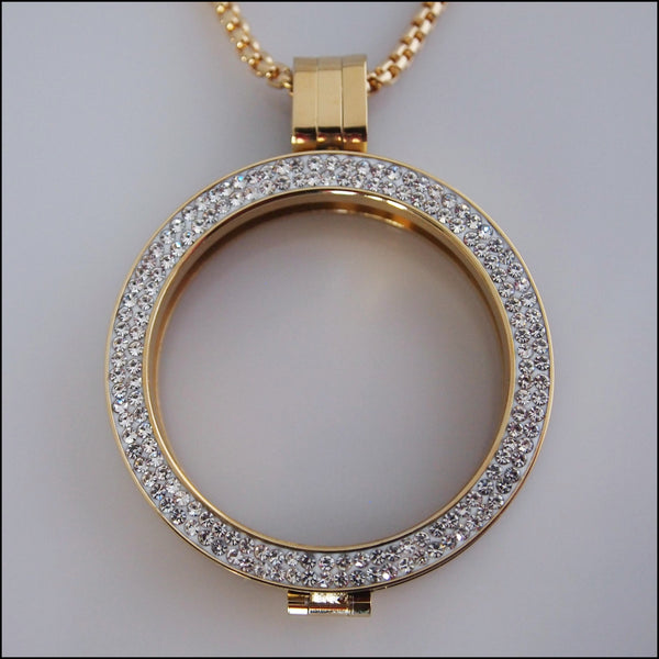 Double Crystal Coin Holder Pendant - Gold