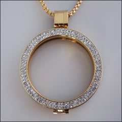 Double Crystal Coin Holder Pendant - Gold - Find Something Special