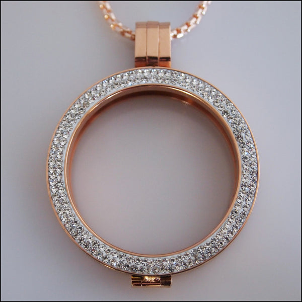 Double Crystal Coin Holder Pendant - Rose Gold