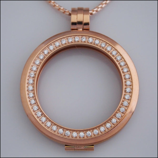 Smooth Surround Crystal Coin Holder Pendant - Rose Gold