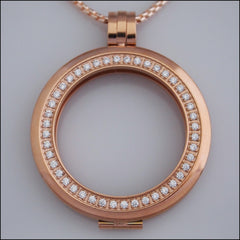 Smooth Surround Crystal Coin Holder Pendant - Rose Gold - Find Something Special