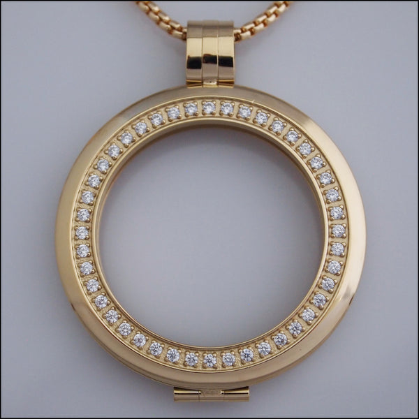 Smooth Surround Crystal Coin Holder Pendant - Gold
