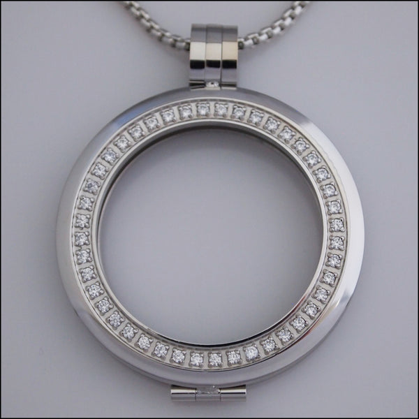 Smooth Surround Crystal Coin Holder Pendant - Silver