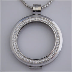 Smooth Surround Crystal Coin Holder Pendant - Silver - Find Something Special