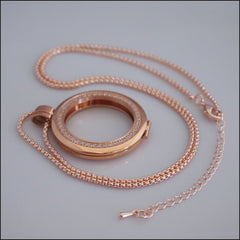 Smooth Surround Crystal Coin Holder Pendant - Rose Gold - Find Something Special