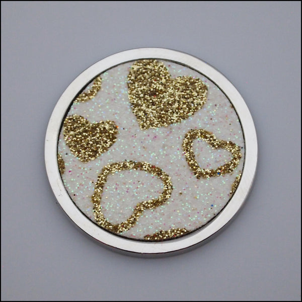 Coin for Coin Pendant - Glitter Hearts Gold/White
