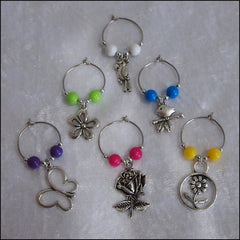 Handmade Wine Glass Charms - Set of 6 Garden
