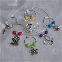 Handmade Wine Glass Charms - Set of 6 Garden