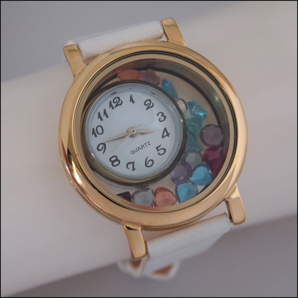 Living Locket Floating Watch - Gold & White