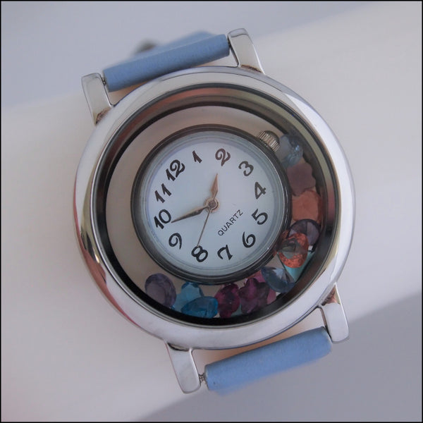 Living Locket Floating Watch - Silver & Blue