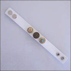 Wide Leather 3 Snap Bracelet White - Set 1