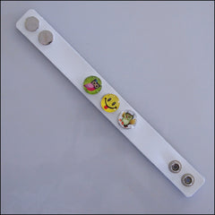 Wide Leather 3 Snap Bracelet White - Set 4