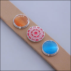 Wide Leather 3 Snap Bracelet Tan - Set 1