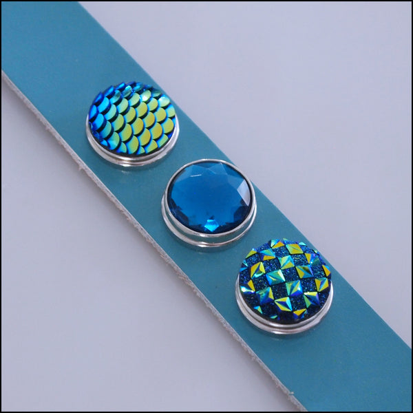 Wide Leather 3 Snap Bracelet Teal - Set 2