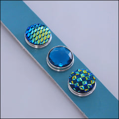 Wide Leather 3 Snap Bracelet Teal - Set 2